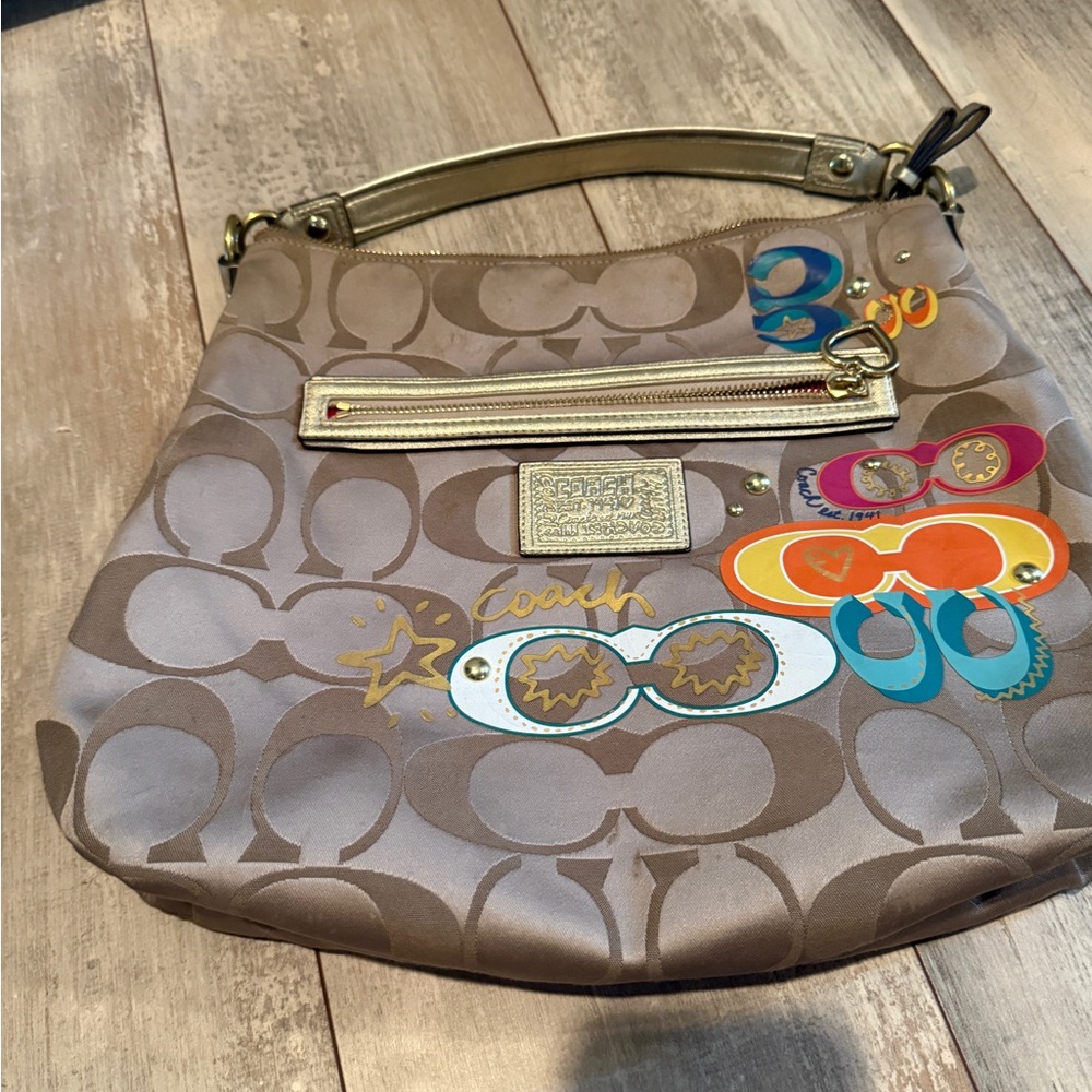 COACH 20962 DAISY POP C APPLIQUÉ HOBO Handbag Purse Bag